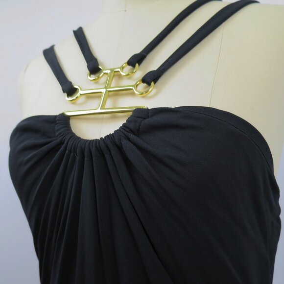 French Connection Necklace Trim Slinky Dress - Black / UK 10/US 6/FR 38/EU 38 - Picture 1 of 16